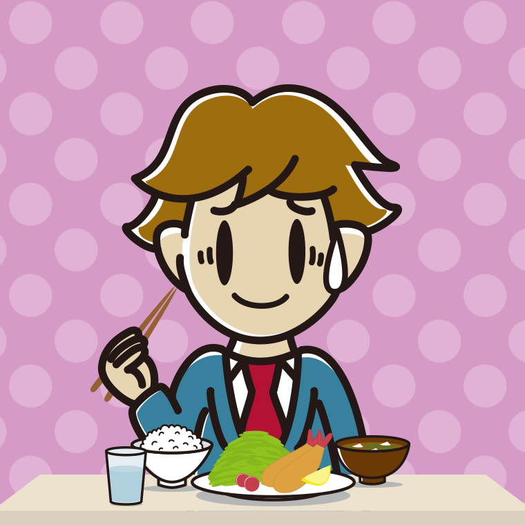 食事中に苦笑いする男子高校生のイラスト【色、背景あり】PNG