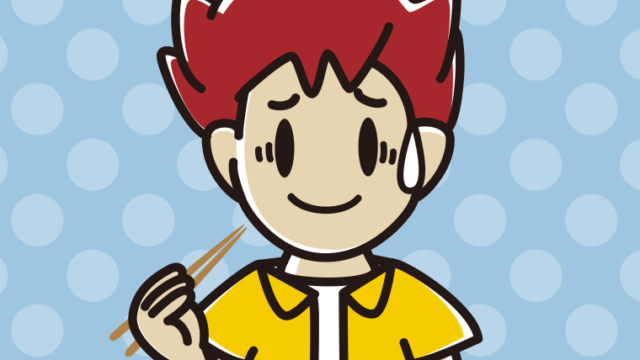 食事中に苦笑いする男子大学生のイラスト【色、背景あり】PNG