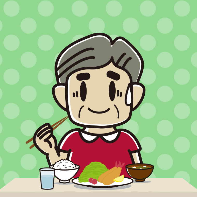 食事中に苦笑いするおじさんのイラスト【色、背景あり】PNG