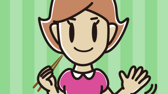 食事中に手を振る女性のイラスト【色、背景あり】PNG