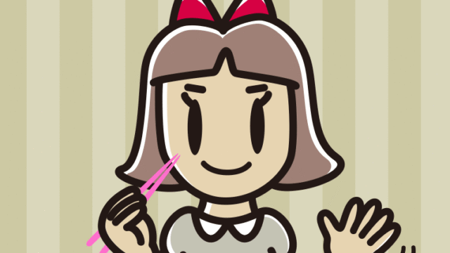 食事中に手を振る小学生女子のイラスト【色、背景あり】PNG