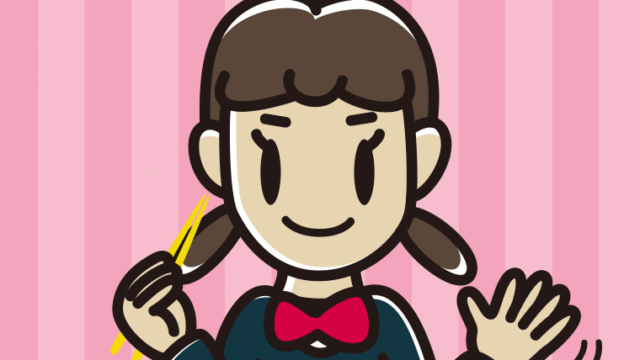 食事中に手を振る女子中学生のイラスト【色、背景あり】PNG