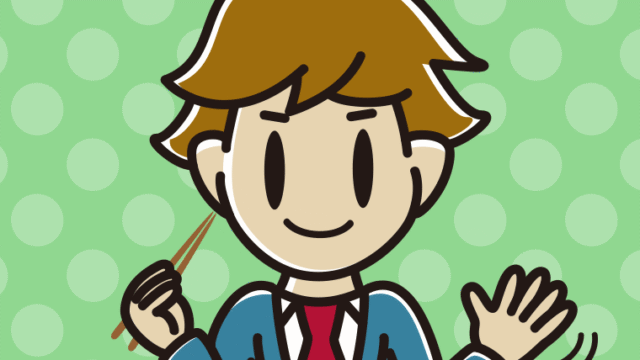 食事中に手を振る男子高校生のイラスト【色、背景あり】PNG