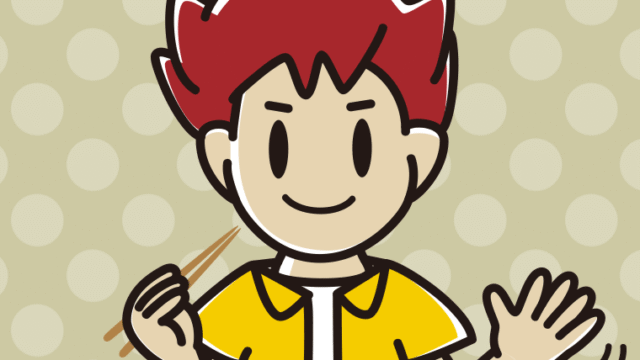 食事中に手を振る男子大学生のイラスト【色、背景あり】PNG