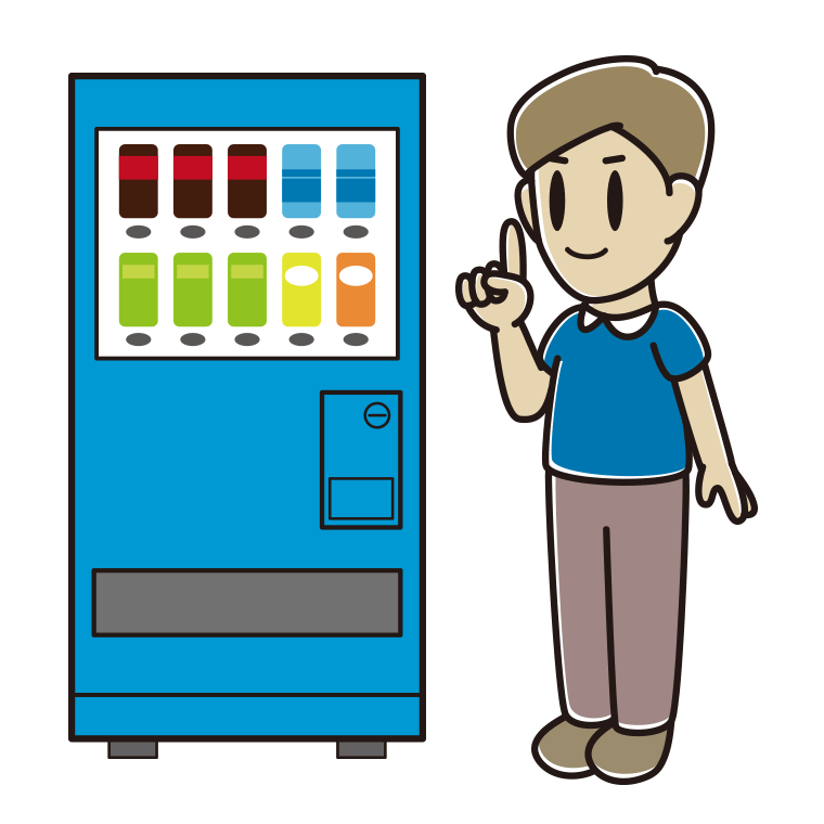 自販機で飲み物を買う男性のイラスト【色あり、背景なし】透過PNG