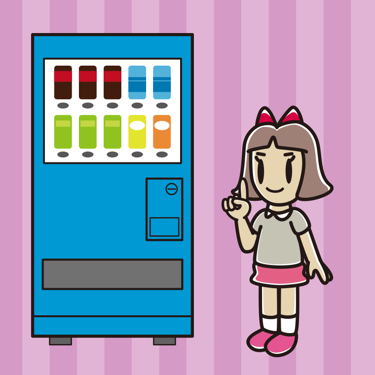 自販機で飲み物を買う小学生女子のイラスト【色、背景あり】PNG