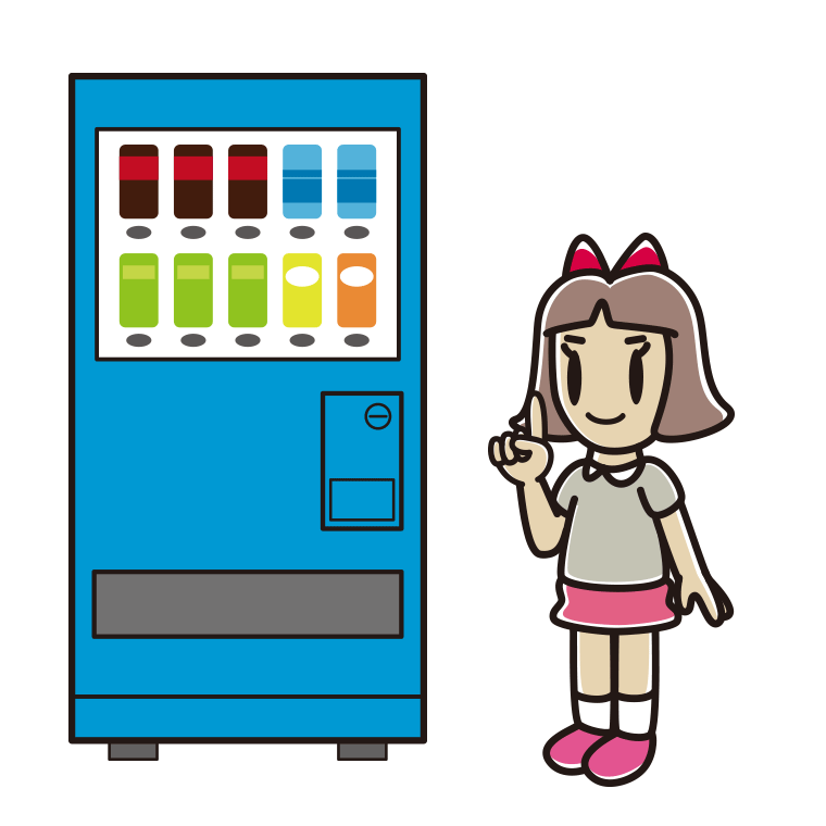 自販機で飲み物を買う小学生女子のイラスト【色あり、背景なし】透過PNG