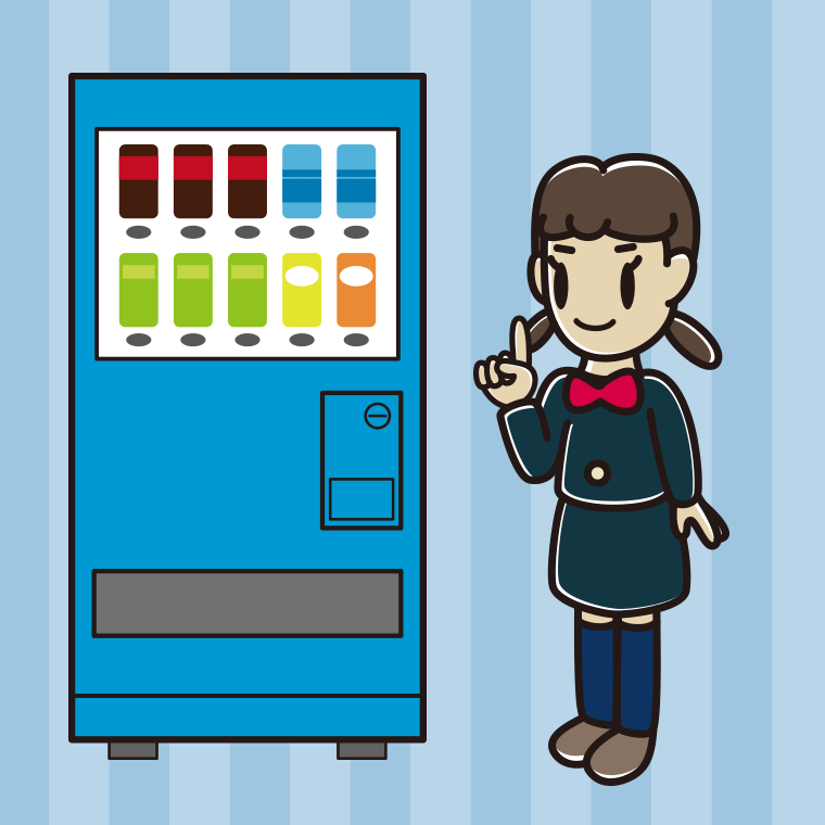 自販機で飲み物を買う女子中学生のイラスト【色、背景あり】PNG