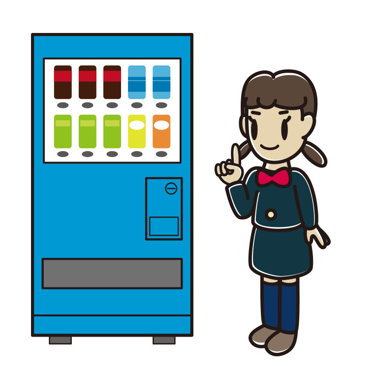自販機で飲み物を買う女子中学生のイラスト【色あり、背景なし】透過PNG
