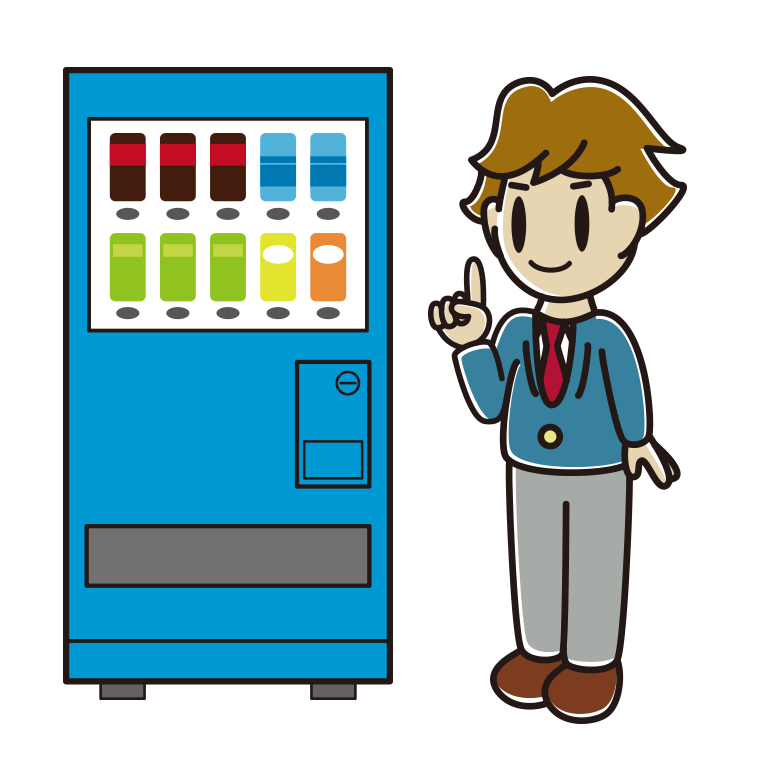 自販機で飲み物を買う男子高校生のイラスト【色あり、背景なし】透過PNG