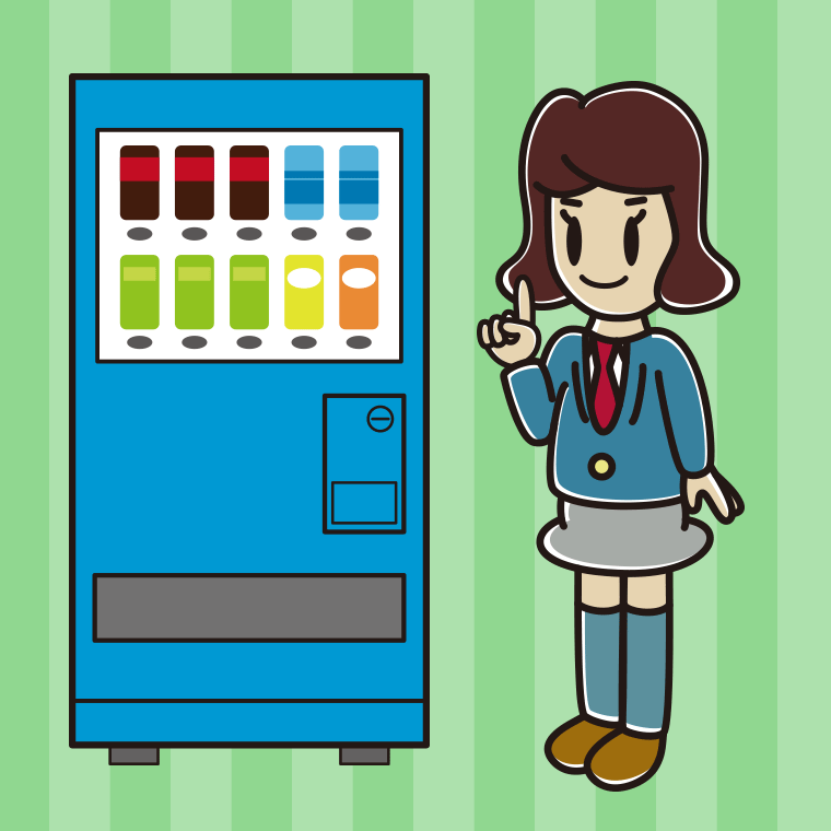 自販機で飲み物を買う女子高校生のイラスト【色、背景あり】PNG