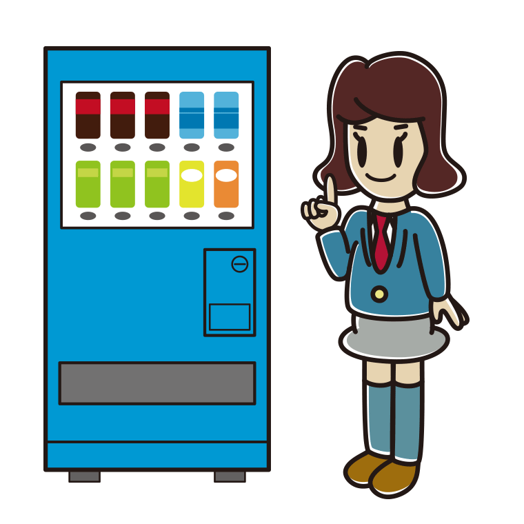 自販機で飲み物を買う女子高校生のイラスト【色あり、背景なし】透過PNG