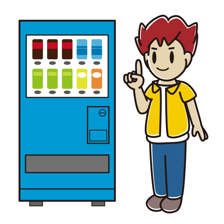自販機で飲み物を買う男子大学生のイラスト【色あり、背景なし】透過PNG