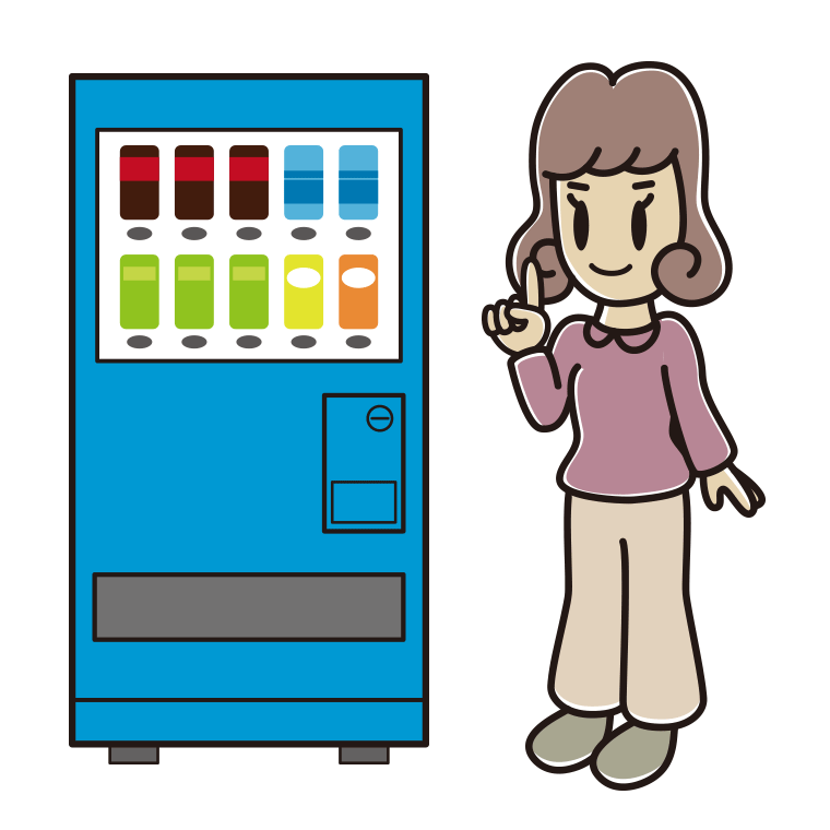 自販機で飲み物を買う女子大学生のイラスト【色あり、背景なし】透過PNG