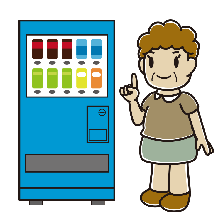 自販機で飲み物を買うおばさんのイラスト【色あり、背景なし】透過PNG