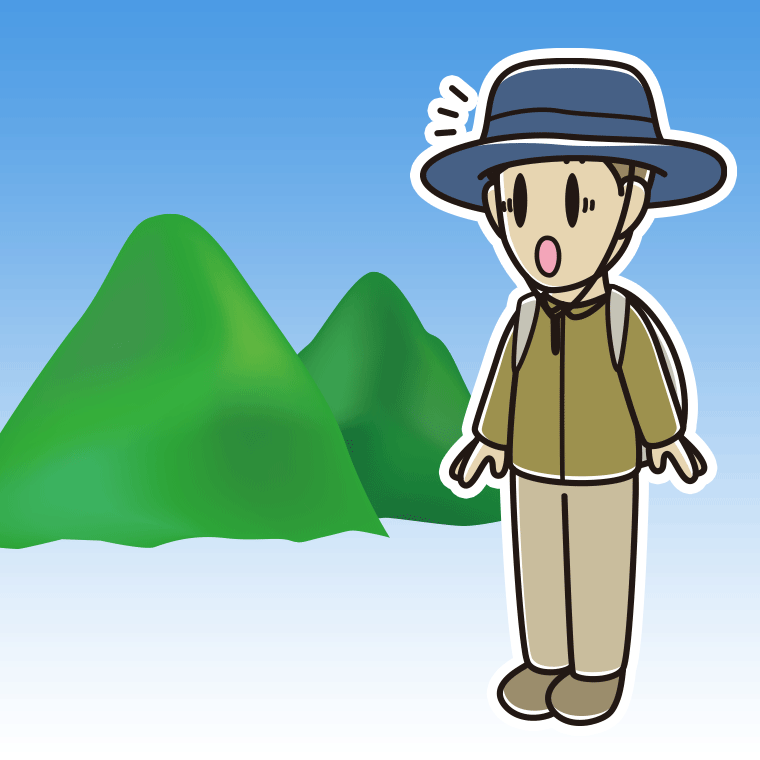 登山中に驚く男性のイラスト【色、背景あり】PNG