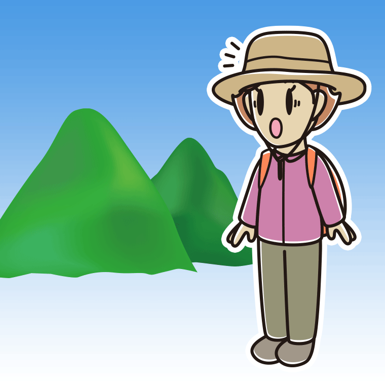 登山中に驚く女性のイラスト【色、背景あり】PNG