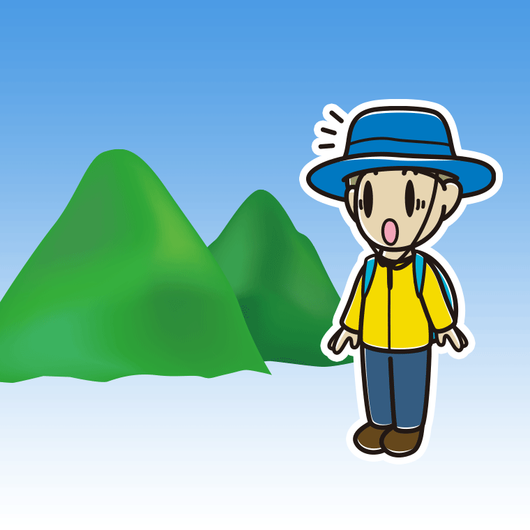 登山中に驚く小学生男子のイラスト【色、背景あり】PNG