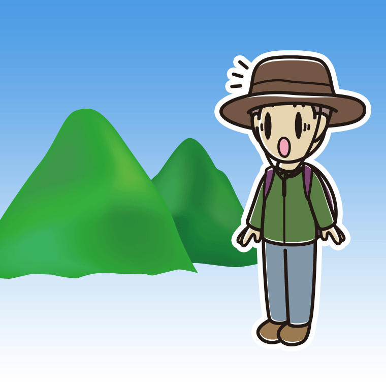 登山中に驚く男子中学生のイラスト【色、背景あり】PNG