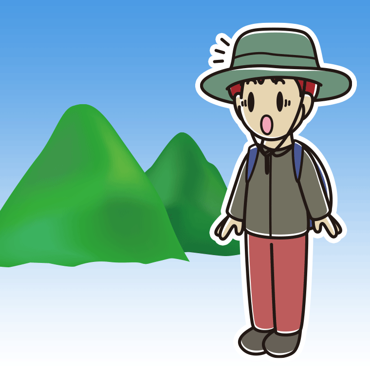 登山中に驚く男子大学生のイラスト【色、背景あり】PNG