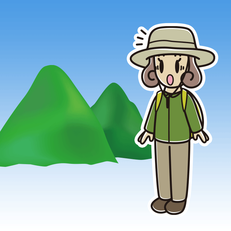 登山中に驚く女子大学生のイラスト【色、背景あり】PNG
