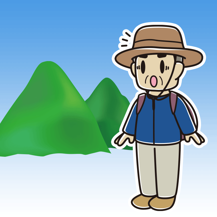 登山中に驚くおじさんのイラスト【色、背景あり】PNG