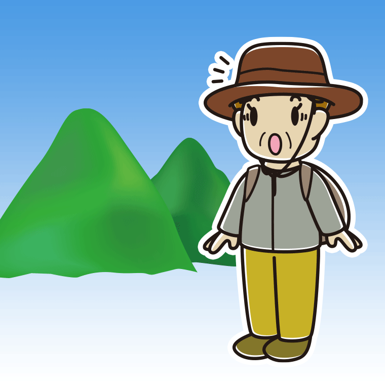 登山中に驚くおばさんのイラスト【色、背景あり】PNG