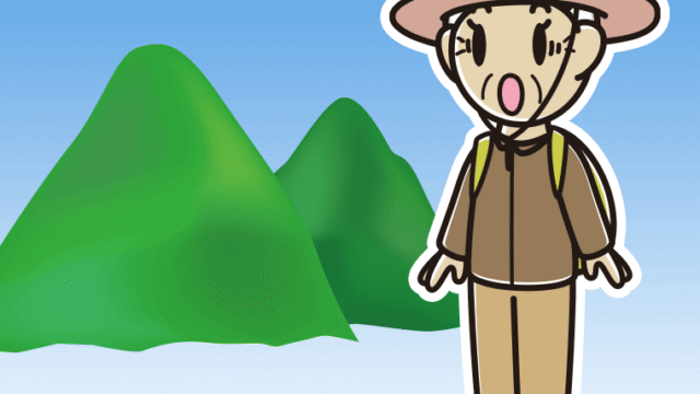 登山中に驚くおばあさんのイラスト【色、背景あり】PNG
