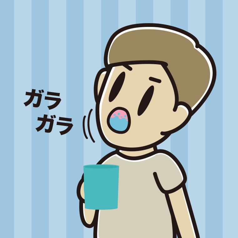 ガラガラうがいをする男性のイラスト【色、背景あり】PNG