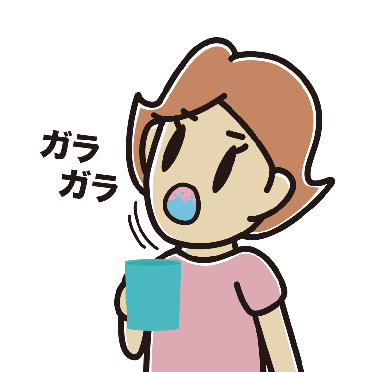 ガラガラうがいをする女性のイラスト【色あり、背景なし】透過PNG