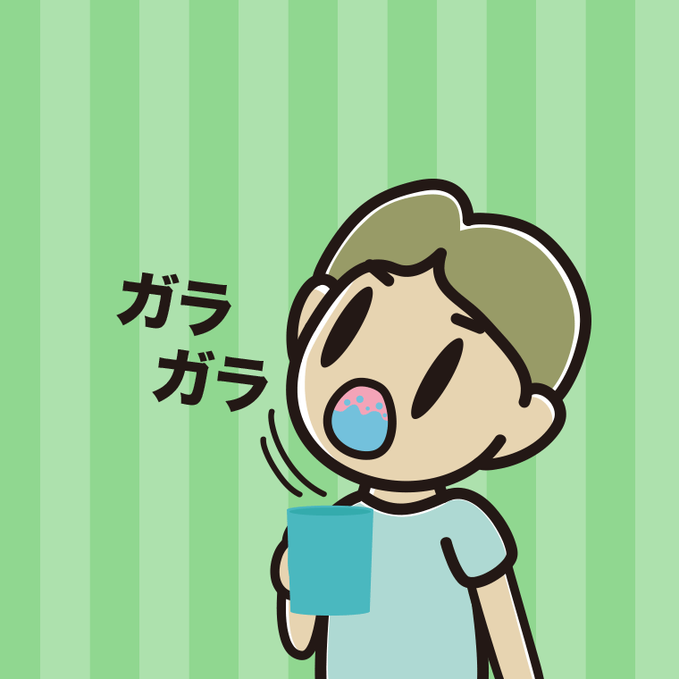 ガラガラうがいをする小学生男子のイラスト【色、背景あり】PNG