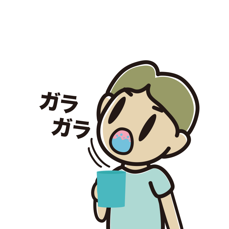 ガラガラうがいをする小学生男子のイラスト【色あり、背景なし】透過PNG
