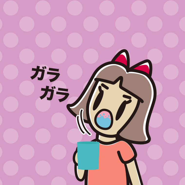 ガラガラうがいをする小学生女子のイラスト【色、背景あり】PNG