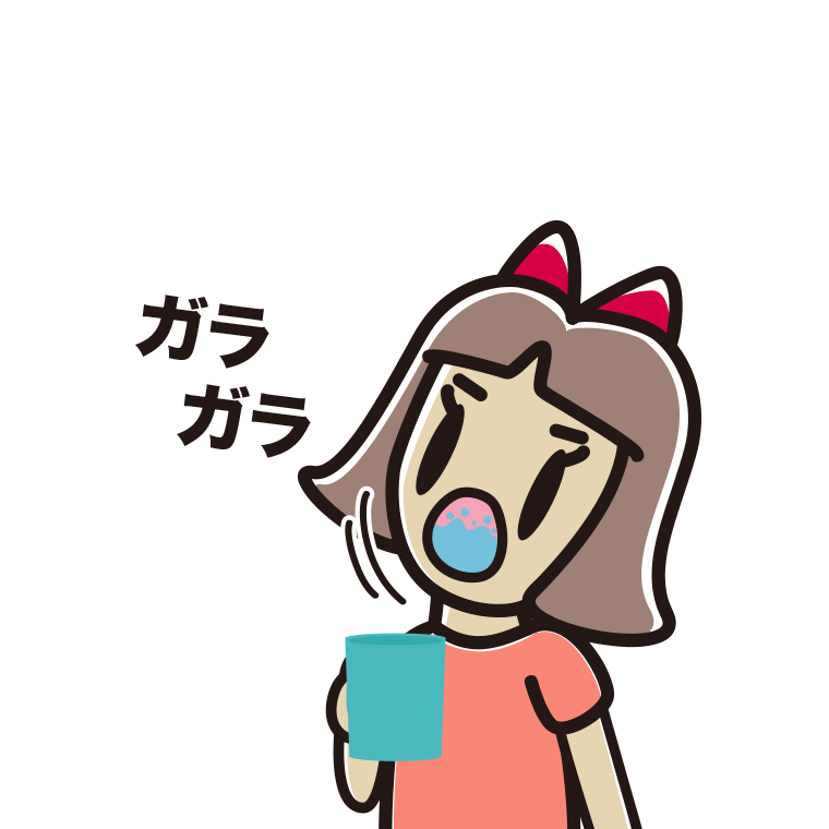 ガラガラうがいをする小学生女子のイラスト【色あり、背景なし】透過PNG