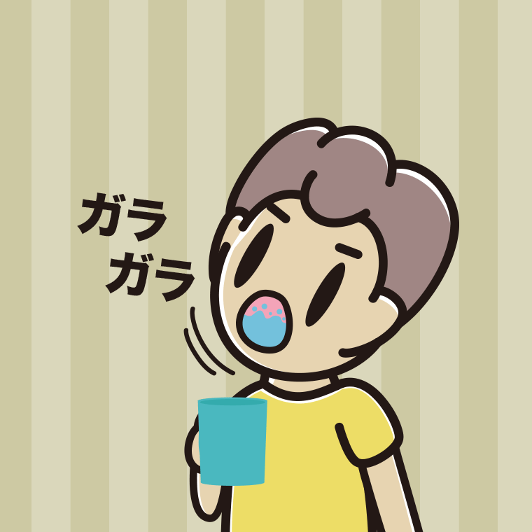 ガラガラうがいをする男子中学生のイラスト【色、背景あり】PNG