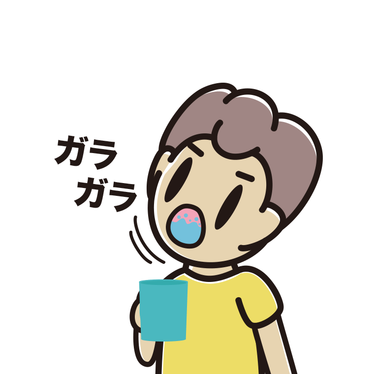 ガラガラうがいをする男子中学生のイラスト【色あり、背景なし】透過PNG