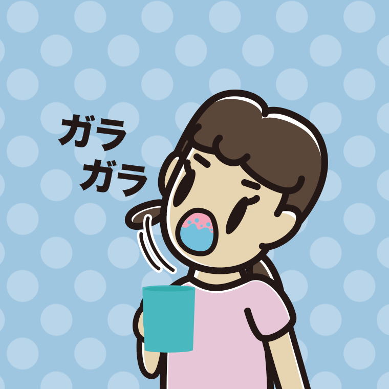 ガラガラうがいをする女子中学生のイラスト【色、背景あり】PNG