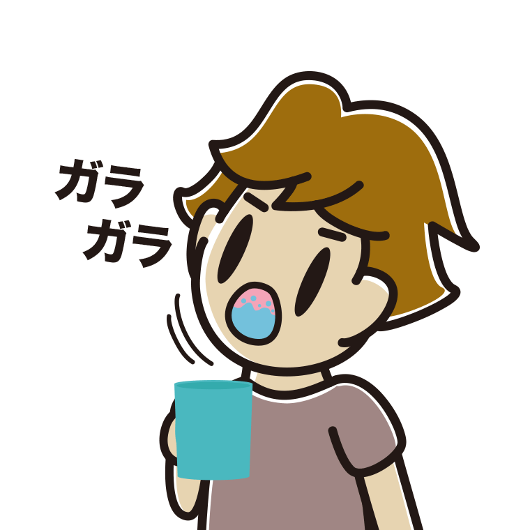 ガラガラうがいをする男子高校生のイラスト【色あり、背景なし】透過PNG