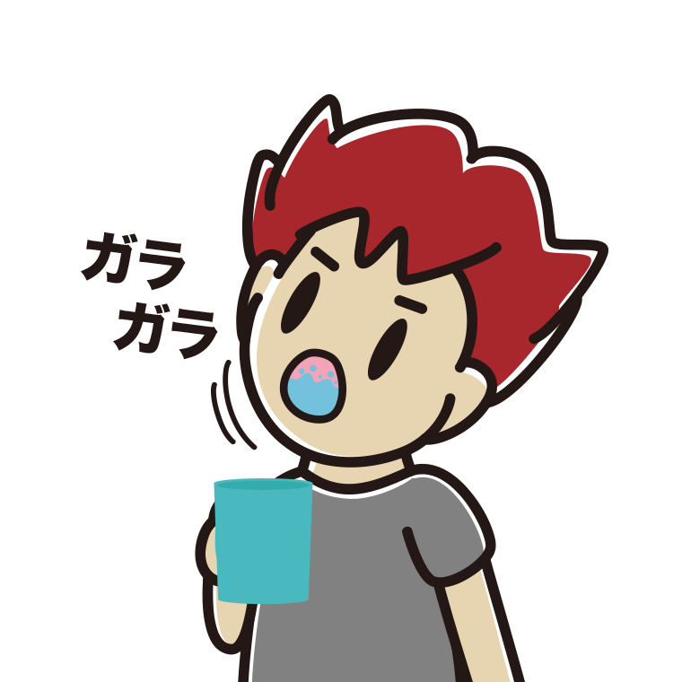 ガラガラうがいをする男子大学生のイラスト【色あり、背景なし】透過PNG