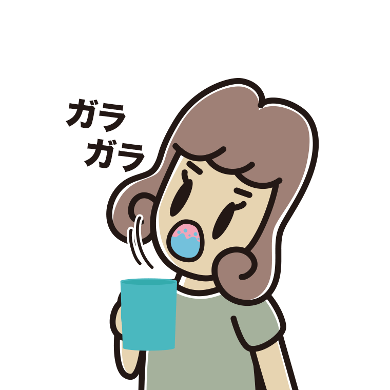 ガラガラうがいをする女子大学生のイラスト【色あり、背景なし】透過PNG