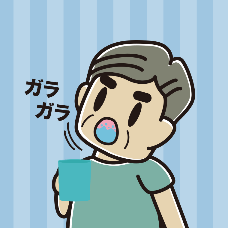 ガラガラうがいをするおじさんのイラスト【色、背景あり】PNG