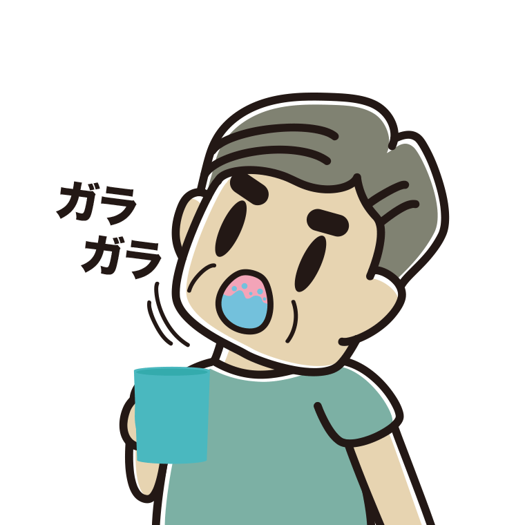 ガラガラうがいをするおじさんのイラスト【色あり、背景なし】透過PNG