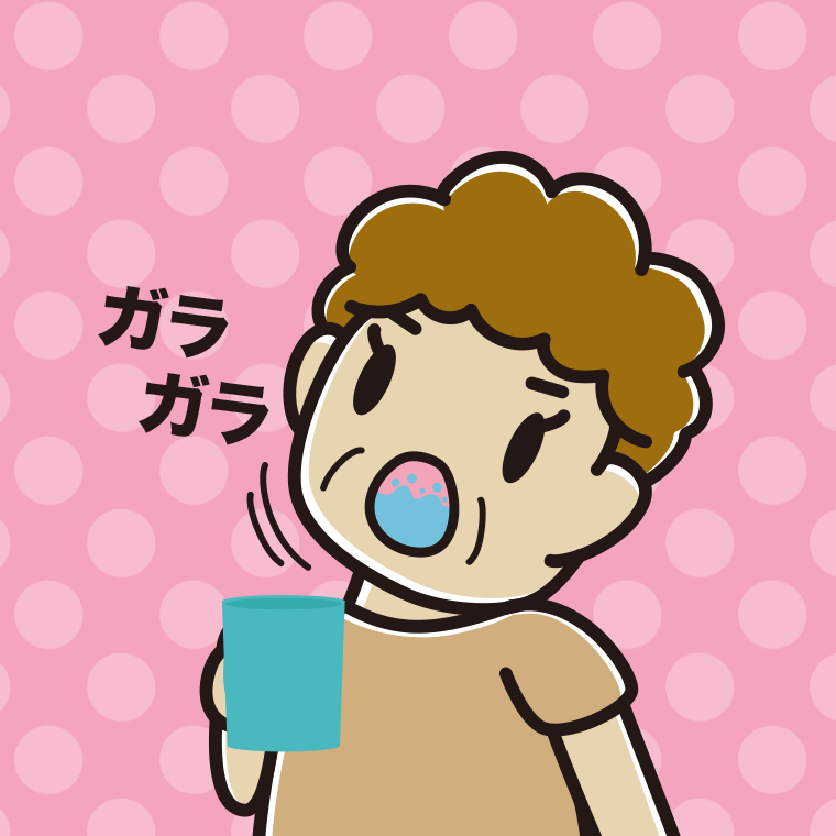 ガラガラうがいをするおばさんのイラスト【色、背景あり】PNG