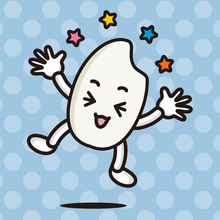 喜ぶお米ちゃんのイラスト【色、背景あり】PNG