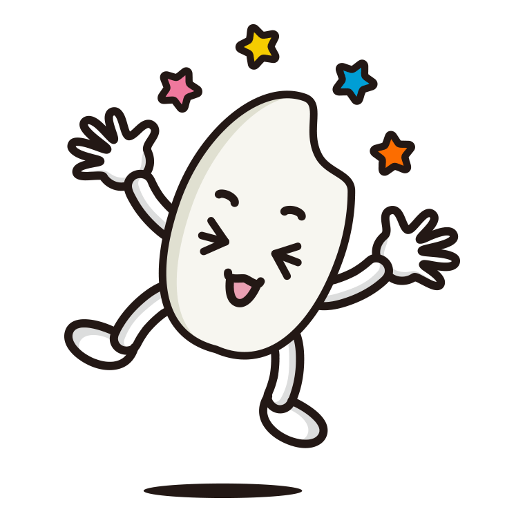 喜ぶお米ちゃんのイラスト【色あり、背景なし】透過PNG
