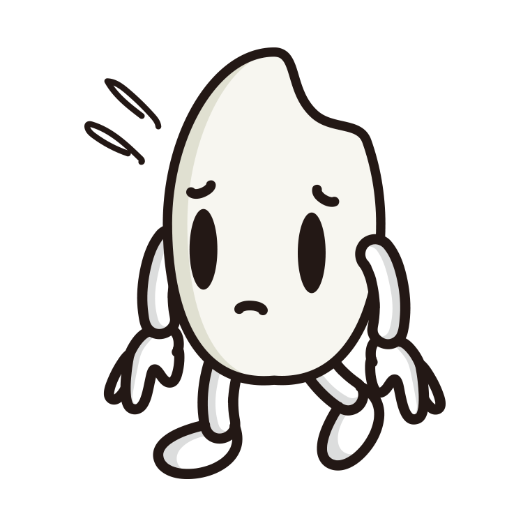 悲しそうなお米ちゃんのイラスト【色あり、背景なし】透過PNG