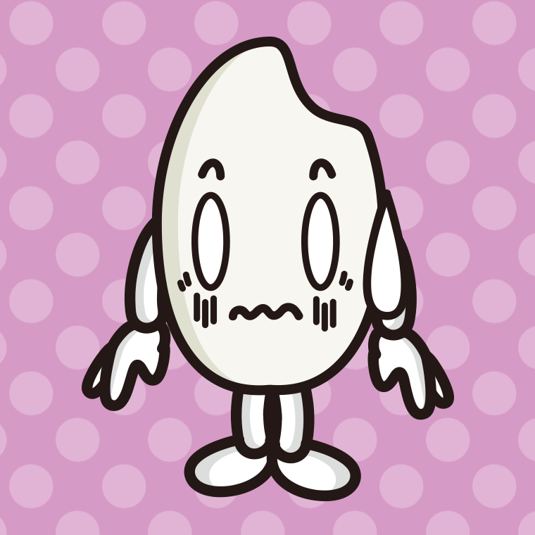 ショックを受けるお米ちゃんのイラスト【色、背景あり】PNG