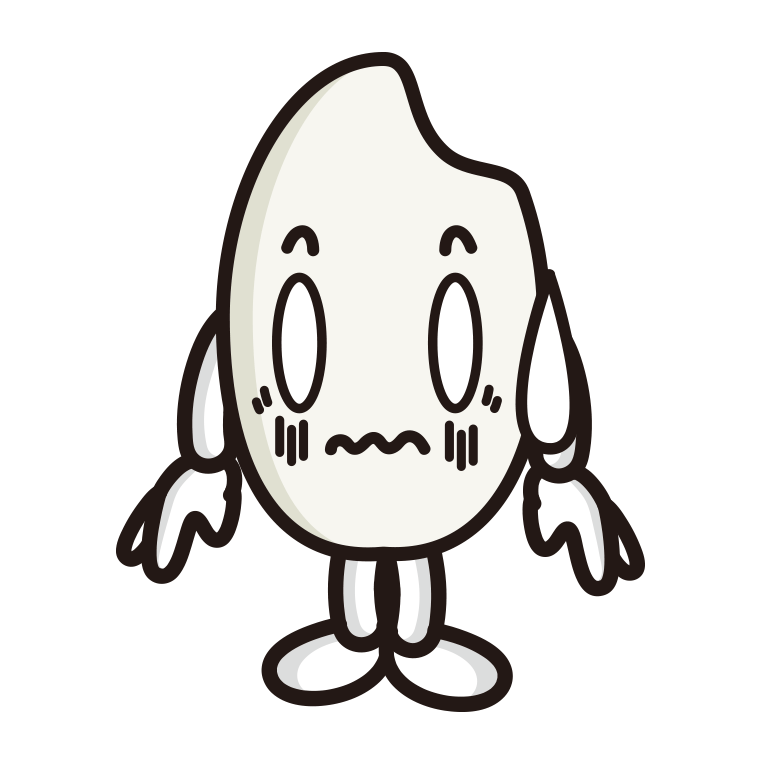 ショックを受けるお米ちゃんのイラスト【色あり、背景なし】透過PNG