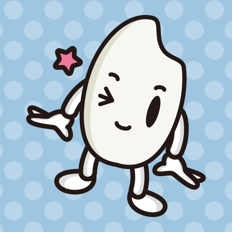 ウインクするお米ちゃんのイラスト【色、背景あり】PNG