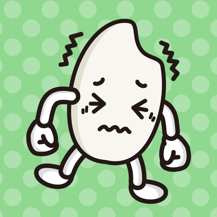 ブルブル震えるお米ちゃんのイラスト【色、背景あり】PNG